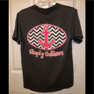Simply Southern Sz S Sparkle Chevron Anchor T-Shirt Gray Tee